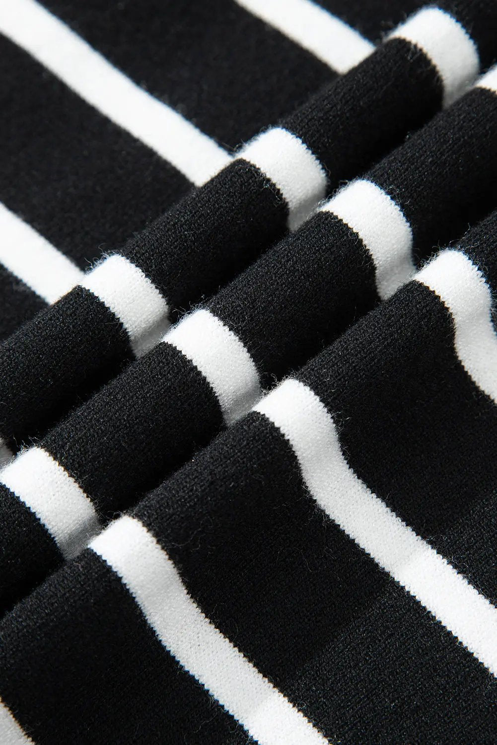 White Stripe Ribbed Trim Round Neck Bubble Sleeve Knitted Top - Love Salve